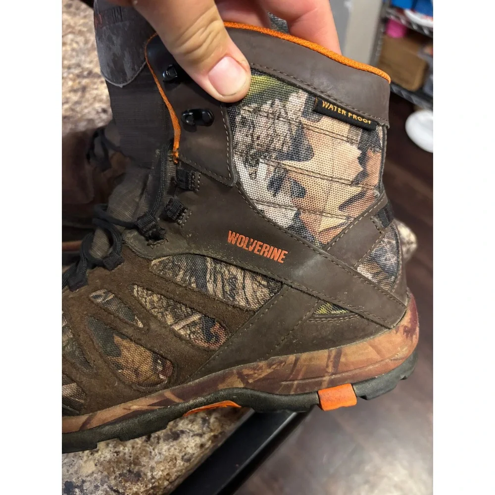Wolverine Mens Waterproof Hunting Boots Camo Brown Orange Size 11.5 M Leather